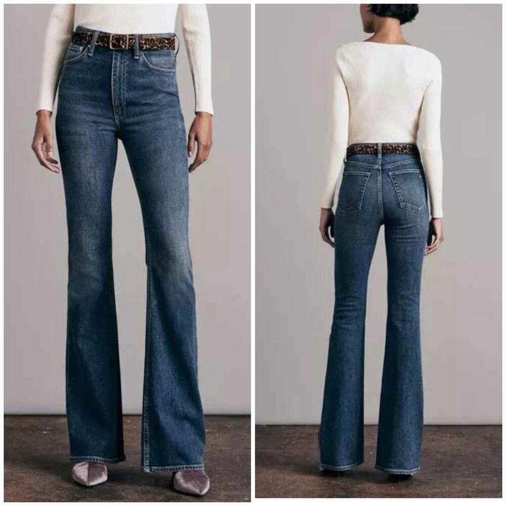 Rag & Bone Womens Casey High Rise Flare Jeans in Corso Size 25